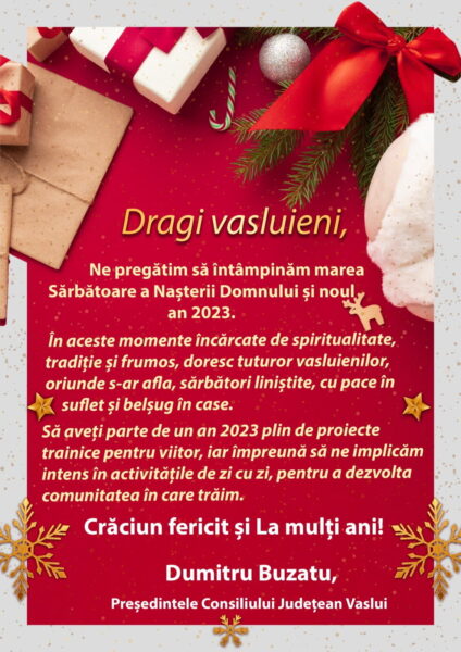 Mesajul presedintelui CJ Vaslui cu prilejul Craciunului n